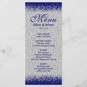 Elegant Silver Glitter and Royal Blue Menu