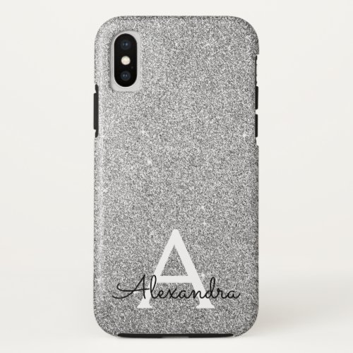 Elegant Silver Glitter and Sparkle Monogram iPhone X Case