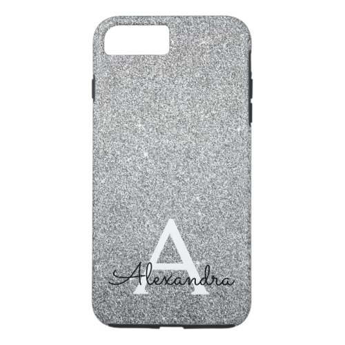 Elegant Silver Glitter and Sparkle Monogram iPhone 8 Plus7 Plus Case