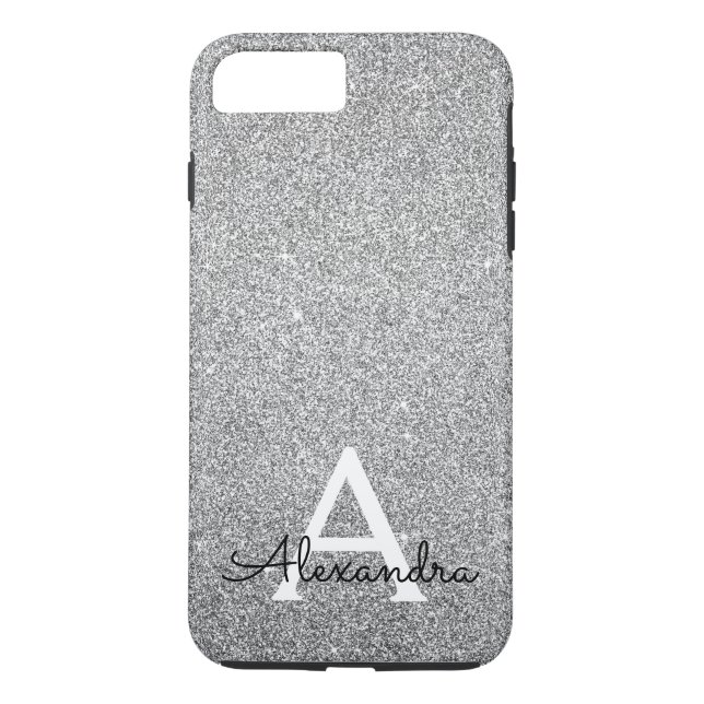 Elegant Silver Glitter and Sparkle Monogram Case-Mate iPhone Case (Back)