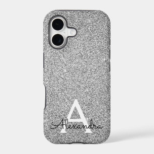 Elegant Silver Glitter and Sparkle Monogram iPhone 17 Case
