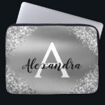 Elegant Silver Glitter and Sparkle Monogram Laptop Sleeve<br><div class="desc">Silver Faux Glitter and Sparkle Metallic Foil Elegant Monogram Case. This case can be customized to include your initial and first name.</div>