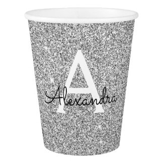 Elegant Silver Glitter and Sparkle Monogram Paper Cup