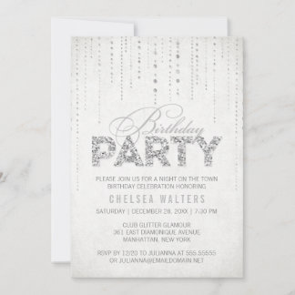 Elegant Silver Glitter Birthday Party Invitation