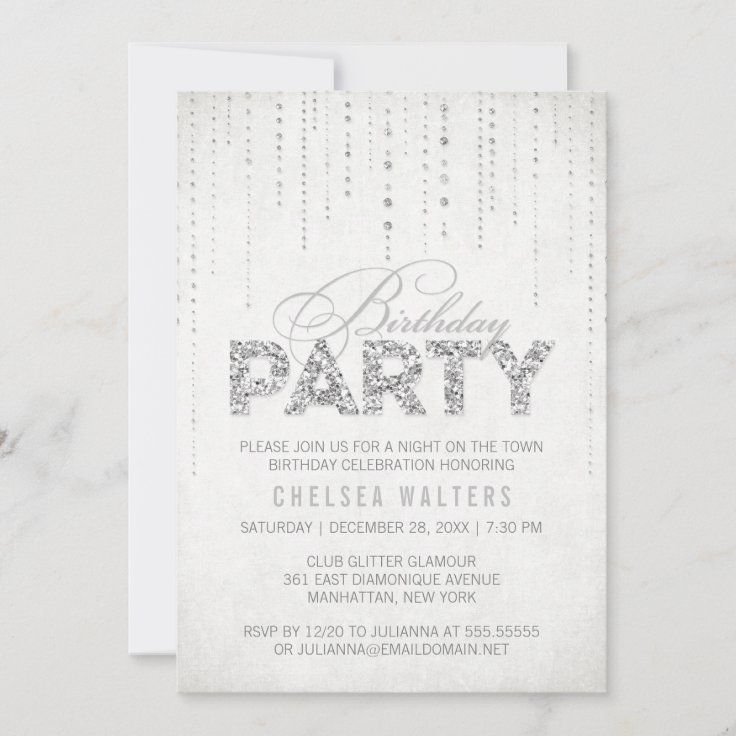 Elegant Silver Glitter Birthday Party Invitation Zazzle 2870