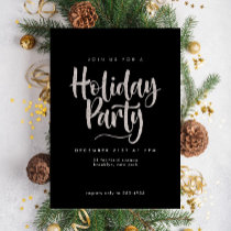 Elegant Silver Glitter Black Holiday Party Invitation