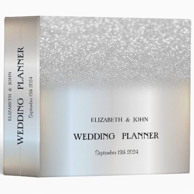 Elegant Silver Glitter Bokeh 3 Ring Binder (Front/Spine)