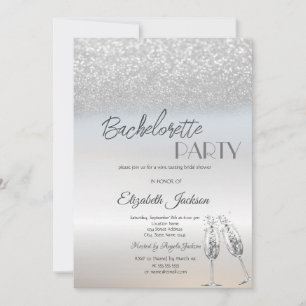 Elegant Silver Glitter Bokeh Bachelorette Invitation