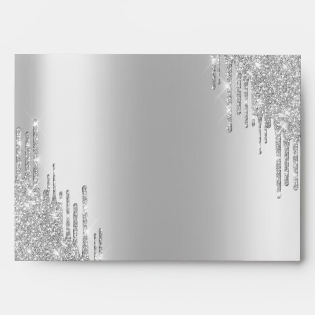 Elegant Silver Glitter Bokeh Drips Silver Envelope (Front)