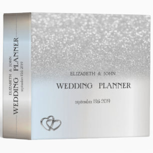 Elegant Silver Glitter Bokeh Hearts Wedding 3 Ring Binder