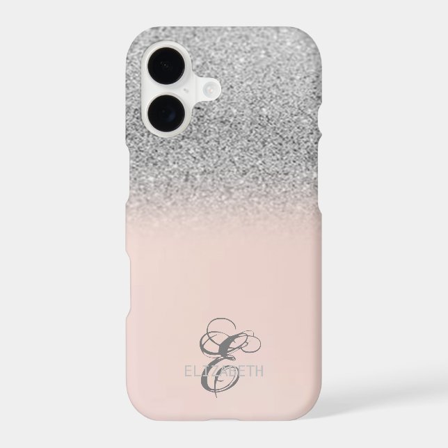 Elegant Silver Glitter Bokeh Monogram Case-Mate iPhone Case (Back)