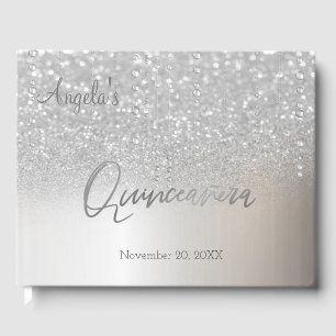 Elegant Silver Glitter Bokeh Ombre Quinceañera Guest Book
