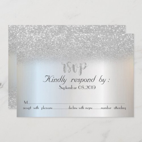 Elegant  Silver Glitter Bokeh RSVP Card