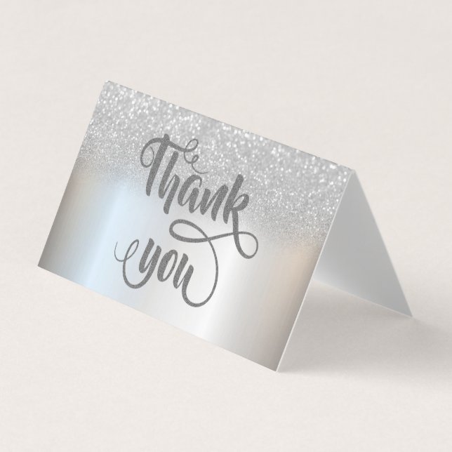Elegant Silver Glitter Bokeh Thank You Card (Front)