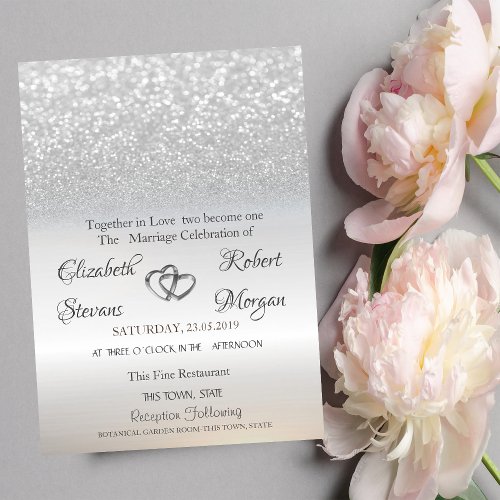 Elegant Silver Glitter Bokeh  Wedding Invitation