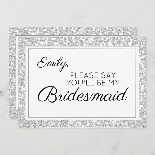 Elegant Silver Glitter Bridal Party Proposal Invitation