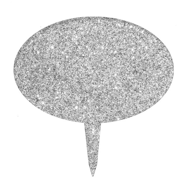 Elegant Silver Glitter Cake Topper (Front)