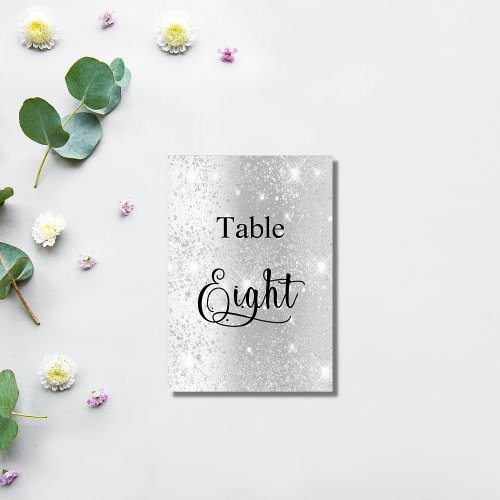 Elegant silver glitter calligraphy table eight 8 table number