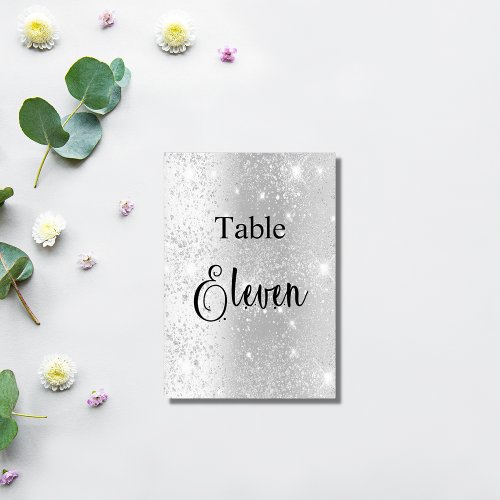 Elegant silver glitter calligraphy table eleven 11 table number