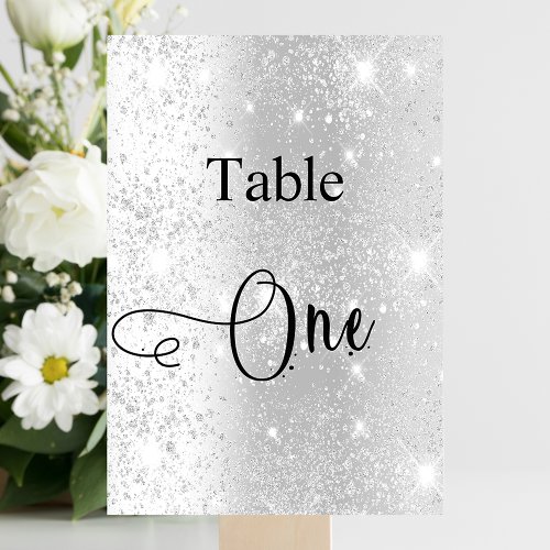 Elegant silver glitter calligraphy table one table number