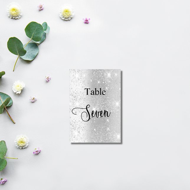 Elegant silver glitter calligraphy table seven 7 table number (Creator Uploaded)