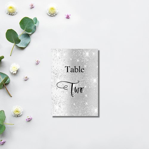 Elegant silver glitter calligraphy table two table number