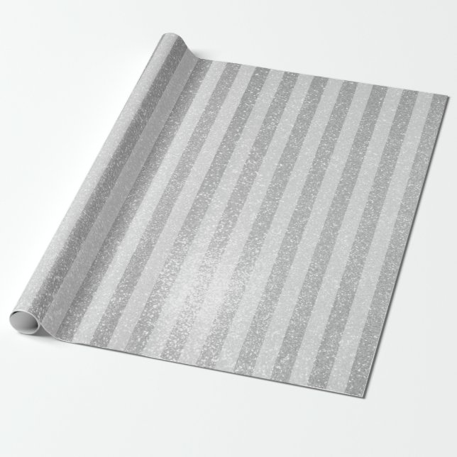 Elegant silver glitter chic stripes wrappingpaper (Unrolled)