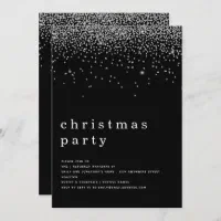 Elegant Silver Glitter Christmas Party Black Invitation