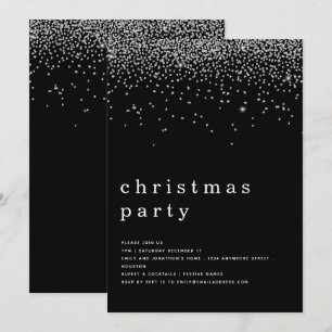 Elegant Silver Glitter Christmas Party Black Invitation