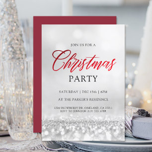 Elegant Silver Glitter Christmas Party Modern Invitation