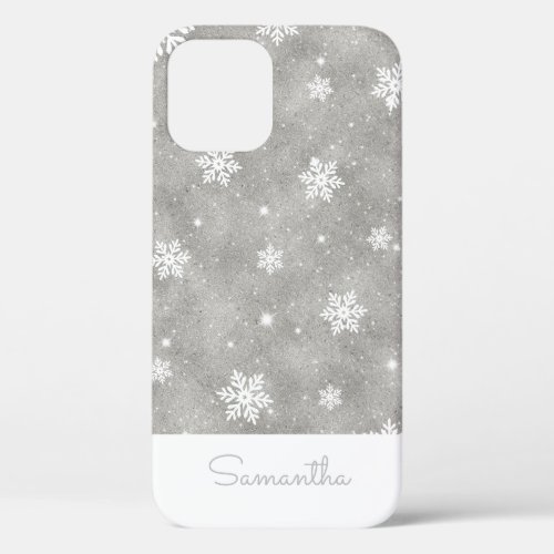 Elegant Silver Glitter Christmas Snowflake Pattern iPhone 12 Case