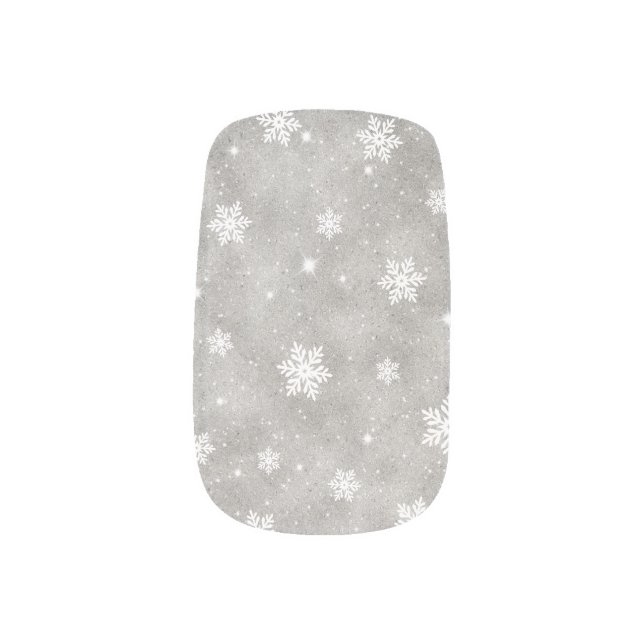 Elegant Silver Glitter Christmas Snowflakes Stars Minx Nail Art (Left Thumb)