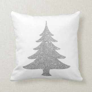 Elegant silver glitter Christmas Tree   Throw Pillow
