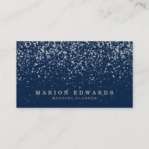 Elegant silver glitter confetti chic blue pink business card