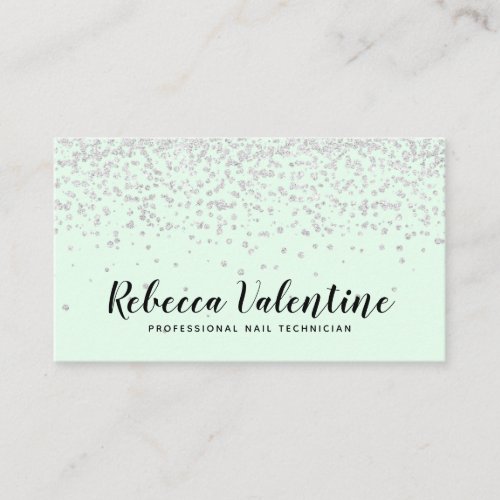 Elegant silver glitter confetti soft mint green business card