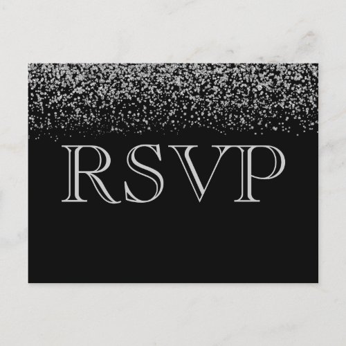 Elegant Silver Glitter Confetti Wedding RSVP Invitation Postcard