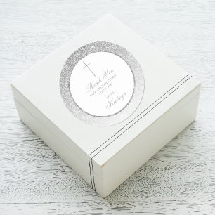 Elegant Silver Glitter Confirmation Or Baptism Classic Round Sticker
