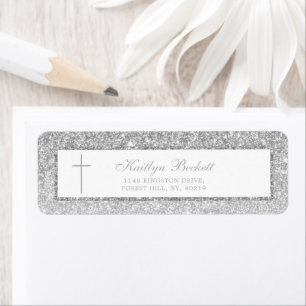Elegant Silver Glitter Confirmation Or Baptism Label