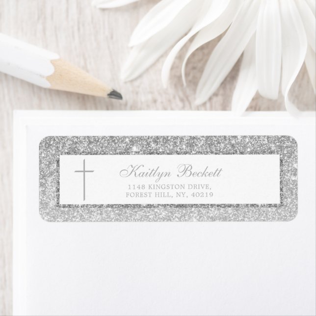 Elegant Silver Glitter Confirmation Or Baptism Label (Insitu)