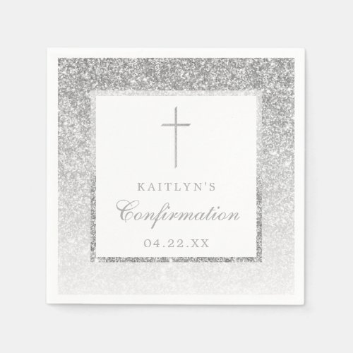 Elegant Silver Glitter Confirmation Or Baptism Napkins