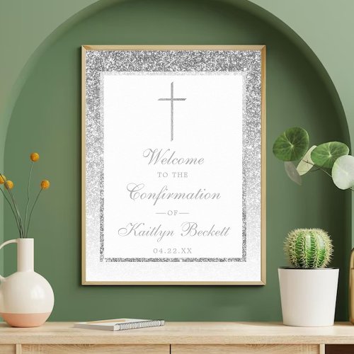 Elegant Silver Glitter Confirmation Or Baptism Poster