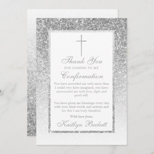 Elegant Silver Glitter Confirmation Or Baptism Thank You Card