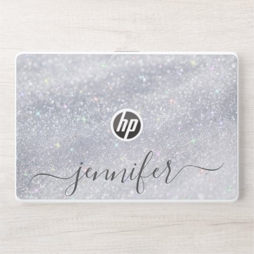Elegant Silver Glitter Custom Name HP Laptop Skin