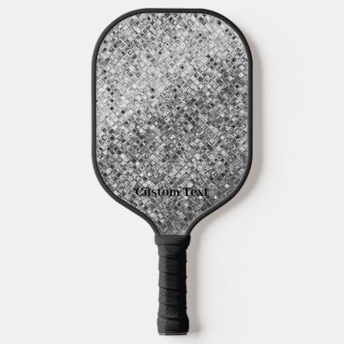 Elegant Silver Glitter Custom Text Pickleball Paddle