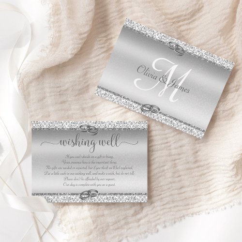 Elegant Silver Glitter Damask Wishing Well Wedding Enclosure Card