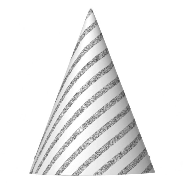 Elegant Silver Glitter Diagonal Stripes Pattern Party Hat (Front)