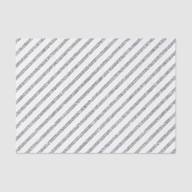 Elegant Silver Glitter Diagonal Stripes Pattern Tissue Paper (Front)