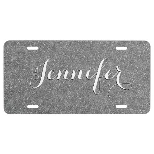Elegant Silver Glitter DIY Script Name License Plate