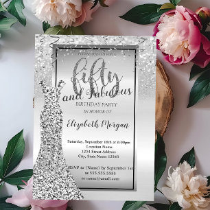 Elegant Silver Glitter Dress 50th Birthday Party Invitation
