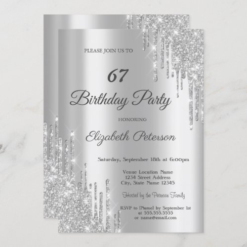 Elegant Silver Glitter Drips Birthday Party Invitation